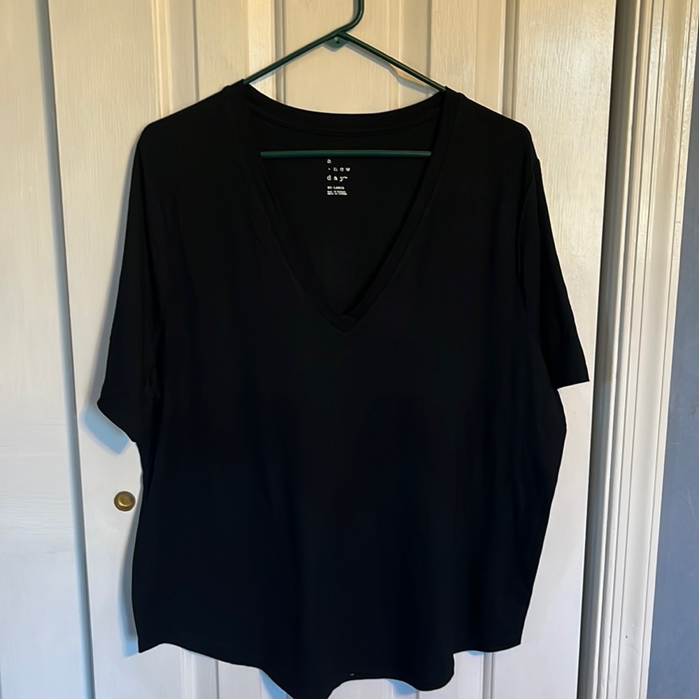a new day - Black V-Neck Top